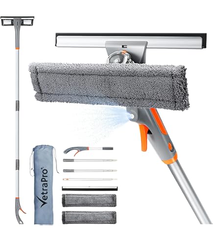3,6m Raclette à Vitres Avec Télescopique Manche, 2en1 Nettoyeur Vitre Avec Raclette En Silicone
