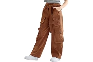 Rolanko Pantaloni Cargo Larghi per Ragazze, Pantaloni Streetwear Elasticizzati a Vita Alta e Gamba Larga con Tasche Multiple