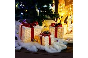 CCLIFE Zestaw 3 lampek LED w pudełku na prezenty bożonarodzeniowe Pudełko na prezenty bożonarodzeniowe Podświetlany sznurek lampek zasilany bateriami Dekoracja świąteczna