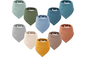 Yoofoss 10 Piezas Baberos de Bebé 100% Algodón Bebe Bandanas Suave Drool Babero Bufanda Toalla de triangulares para Recien Nacido Bebés Niños Niñas