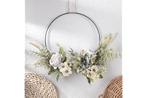 LOMOHOO Door Wreath Summer Wreath Hanging for Front Door Outdoor with Green Leaves Artificial Flower Wreath Natural for Indoor Wall Window Home Decor Wedding Party Farmhouse