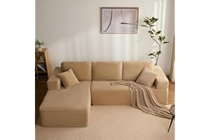 Litbird Sofá esquinero Modular en L con función Cama y Chaise Longue Derecha – Tapizado en Pana, Asiento Profundo – Sofá Cama para salón – Sin Montaje (Camel, Chaise Longue Izquierda)