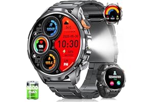 BANLVS Smartwatch Herren Militär, 1000mAH Akku, LED Taschenlampe, 1,91” AMOLED Smartwatch mit Telefonfunktion, 5 ATM Wasserdicht/110+ Sportmodi/SpO2/Herzfrequenz/Schlaf, Uhren Herren für Android iOS