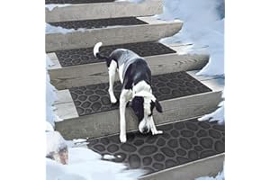 Aucuda Rubber Stair Treads - Set of 6 Non-Slip Stair Mats Indoor & Outdoor Door Mats, 76 x 21 cm Anti-Slip Stair Mat Set, Farmhouse Treads Stair Rugs for Kids, Elders & Dogs, Gray Stones Stair Decor.