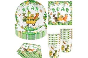 Hmfmdy Dino Party Tableware Set, 40 Pieces Dino Party Decoration, Birthday Tableware Kit with Paper Plates, Cups, Napkins, Party Tableware Supplies for Engagement, Girls, Boys, Baby Shower, Wedding 10