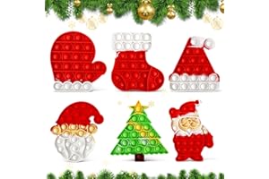 cykapu 6Pcs Christmas Poppet Fidget Toy, Silicone Rainbow Fidget Popper Toys Pack, Bubble Xmas Fidget Toys Set for Gift, Kids & Adults, ADHD, Anxiety, Stress Relief