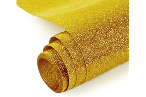 ‎NANAPLUMS NANAPLUMS Glitzer Plotterfolie Textil - Heat Transfer Vinyl Transferfolie Plotter Flexfolie für Textilien Transferfolie zum Aufbügeln für DIY T-Shirt, Stoffe(Gold)