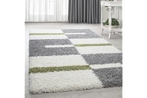 HomebyHome Tappeto Salotto Moderno Disegno a Scacchiera Tappeti Soggiorno Verde 60x110 cm - Camera da Letto Moquette a Pelo Lungo Tinta Unita Morbido e Soffice - Tappeto Peloso Corridore Passatoia
