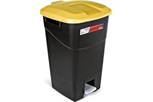 Tayg - Poubelle de 60 litres avec pédale, base noire et couvercle jaune, plastique