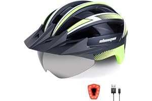 Shinmax Casco Bicicleta Adulto Casco Bici con LED Luz Recargable USB Casco MTB con Visera Desmontable Gafas Magnética Protectora UV Casco de Bicicleta para Mujer Hombre 57-62cm NR-032