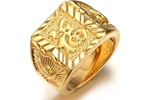 HALUKAKAH ● Oro Bendiga Todo ● Hombres Anillo Chapado en 18K Oro Real con Diamantes Kanji Rico+Suerte+Riqueza Tamaño Ajustable con CajaDeRegaloGRATIS