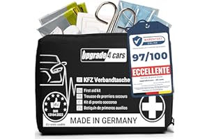 Upgrade4cars Kit di Pronto Soccorso 2026 per Auto Casa Viaggio Trekking ecc. Cassetta Medica Primo Soccorso Completo Portatile Rosso Borsa di Emergenza Completa per tutta Europa