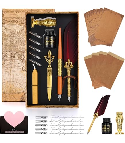 Bewinner Kalligraphie-Set – Federhalter Mit 3 Federn & Tintenflasche, Retro, Handgefertigt