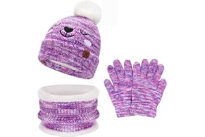 Bequemer Laden Invernale Bambino Sciarpa Guanti Cappello con Pon Pon, Termico Berretto Scaldacollo Manopole per 0-4 Anni Bambini Piccoli 5-8 Anni Bambina Bimbo