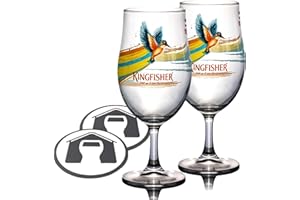 GarageBar Verre martin-pêcheur | Verre à bière nucléé | Produit officiel | Livré avec 2 tapis d'égouttement de bière (2, pinte/591 ml)