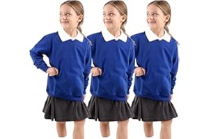 GW CLASSY OUTFIT Girls Boys V Neck (Pack of 3) School Jumpers Kids Long Sleeve Fleece Unisex School Uniform Sweatshirts UK Size (5-13 Years)