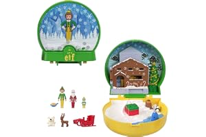 Polly Pocket x Elf - Filminspirerad samlingsbox med mikrodockor och festlighetstema tillbehör, Buddy, jultomten och pappa älv