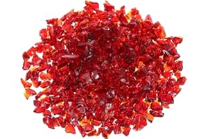 sourcing map 1 Pound Fire Glass Stone, 6-9mm High Luster Reflective Fire Pit Glass Rocks for Fireplace Fire Pit Table Home Garden Decoration, Vase Filler, Landscaping, Red