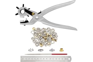 Kurtzy Revolving Leather Hole Punch Plier Tool with Eyelets, Ruler & File - Heavy Duty Belt Puncher for Multi Sized 3.9-5.5mm Holes - Fabric, Watches, Saddles, Collars, Canvas & DIY Home Craft