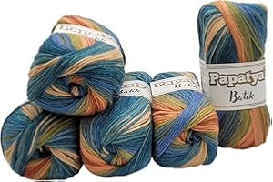 Ilkadim Export Papatya Batik 554-38 - Ovillos de lana para tejer (5 unidades, 100 g, 500 g), multicolor con degradado, color azul petróleo, marrón, beige, verde