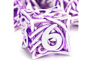 FONVGOGO Zestaw metalowych kostek DND z 7 sztukami do lochów i smoków, wydrążone, wielościenne metalowe pnącza zestaw kostek DND z etui, kostka do odgrywania ról (winorośl fioletowa)