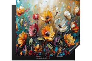 KitchenYeah© Copri Piano Induzione 60x52 cm Cucina Coprifornelli Copertura Protezione Cottura Tutto per la Cucina Fiori - Pittura - Colori