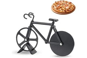 TEKONDA Pizzaschneider Fahrrad Pizzamesser Edelstahl Pizza Schneider mit Ständer Lustige Küchenutensilien Pizza Zubehör Fahrrad Geschenk Schwarz für Weihnachten