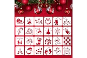 QUILAX 24 Pcs Small Christmas Stencils, 3" Christmas Stencils for Painting On Wood, Reusable Snowflake Santa ClausChristmas Tree Drawing Painting Holiday Stencil for DIY Card Craft Home Decor