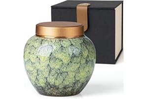 HAUYEST Small Urns for Human Ashes Keepsake,Handmade Mini Cremation Urn for Human Pet Ashes,Ceramic Urns with Metal Screw Lid,Hold Ashes Up to 10 Cubic Inche(Green)