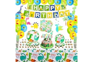 INSPIREYEE 162 Pcs Dinosaurier Geburtstag Party Supplies Set Dinosaurier Thema Geschirr Set Dino Happy Birthday Banner Teller Tischdecken Tassen Servietten Dino T-Rex Party Dekoration Set Serves 20