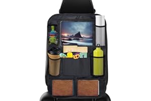Lifeant 1 Organisateur Arrière Support pour Tablette Transparent, Protection Enfant, Rangement Siege Voiture avec 10 Poches, Noir
