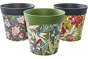 ‎HUM FLOWERPOTS Hum Flowerpots, 15cm, 3er-Set, in Verschiedenen Farben und Mustern, Blumentöpfe aus Kunststoff für Drinnen und Draußen, Mehrfarbig