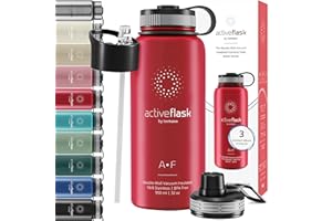 BEMAXX Stainless Steel Water Bottle with Straw & 3 Lids: 1 & 0,5L Leak-Proof BPA-Free Vacuum Insulated ACTIVE FLASK Drinking Bottles Hot Cold: Double Walled Outdoor Drink Thermo Mug Tea Coffee Sport Gym Bike