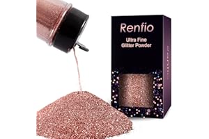 Renfio Poudre de paillettes ultra fines en résine métallique de 50 g, flocons d'époxy, paillettes de 0,2 mm, pour gobelets, slime, décoration – Or rose
