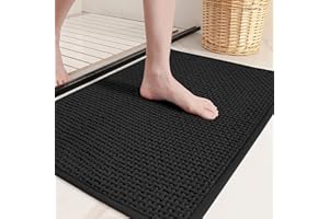 COLOR&GEOMETRY Tapis de Bain Antidérapant 60 x 90 cm, Tapis Salle de Bain Chenille Absorbant, Tapis Baignoire Doux Tapis Sortie de Douche Lavable pour Salle de Bain, Toilette, Baignoire (Noir)
