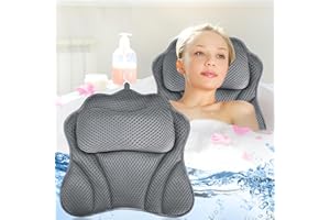 GUHAOOL Badewannenkissen, Nacken Wannenkissen, Badewannenkissen Atmungsaktiver 4D Air Mesh und 6 Saugnäpfen, Nackenkissen Badewanne für Kopf, Nacken, Schultern, Rücken für Badewanne und Home Spa, Grau