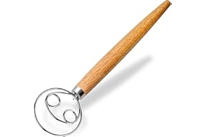 Maxjoy Danish Dough Whisk Wooden Bread Whisk with Stainless Steel Dough Hook - Traditional Dutch Whisk - Dough Mixer Hand Tool & Sourdough Bread Making Tools and Supplies