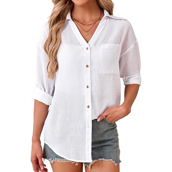 Casual linnen blouse met oprolbare mouwen - lilapink