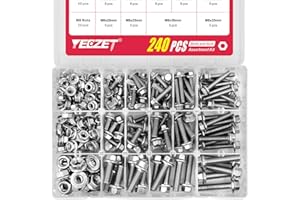 YEEZET Kit de Pernos y Tuercas con Brida de 240 Piezas M5 M6 M8, Fabricado en Acero Inoxidable 304. Incluye 14 Tamaños Más Comunes.