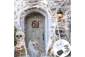 WINWILD 150g Spinnennetz Halloween Deko mit 30 Kunststoff Spinnen Set,Halloween Spinnenweben Weiße & Schwarz Spinnenweben Gruselig Halloween Netzdeko Outdoor Garten Indoor Party Fenster Horror Dekoration