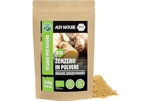 Alpi Nature Zenzero in Polvere BIO 250g, Polvere di Radice di Zenzero Essiccata e Macinata per Cucina