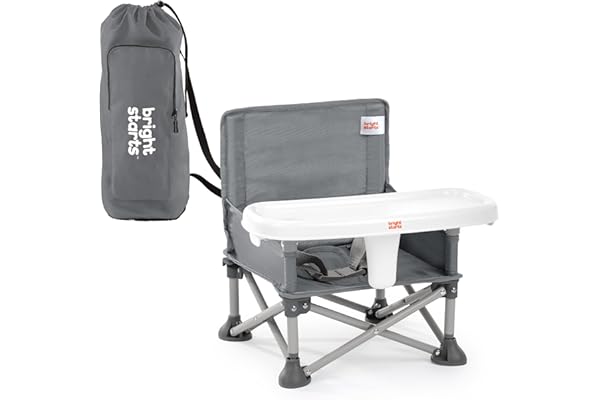 Bright Starts, Rehausseur Portable Pop 'N Sit avec Tablette pour Repas, pour la Maison et les Promenades, Couleur Gris, 6 Mois à 3 Ans