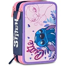Astuccio Scuola Toybags Stitch Pink Triplo - 3 Scomparti, 11,5x23,5x3 Cm, Con Cerniera, Multicolore