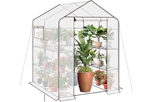 Sekey Walk In Greenhouse with Shelves - Stable Frame & Easy Assembly, Outdoor Green house with Waterproof PE Cover Plastic Greenhouse, All-Weather Protection, White (White(L))