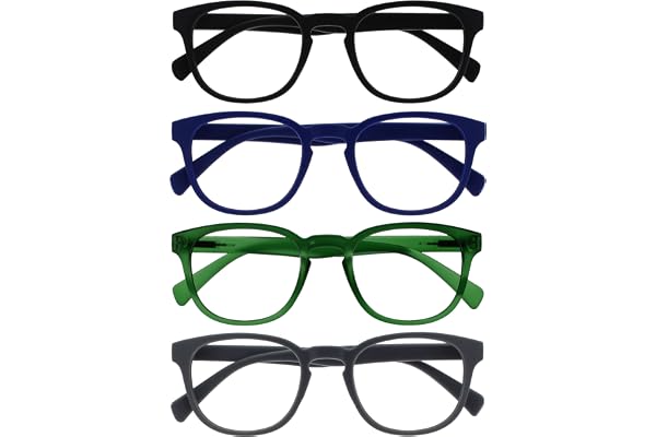 OPULIZE Pop Pack 4 Rétro Rond Noir Bleu Vert Gris Hommes Femmes Lunettes De Lecture Charnières Ressort RRRR2-1367 +3,50