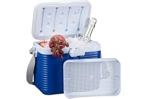 Relaxdays petite glacière portable, avec poignée, mini glacière, sans électricité, 8L, HBT 23,5 x 31 x 21 cm, blanc-bleu