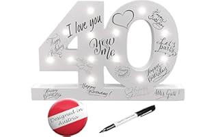 CREOFANT ® XL Gästebuch 40 Geburtstag Deko mit LED Beleuchtung 34 cm x 23,5 cm · Tischdeko Geschenkidee 40. Geburtstagsgeschenk batteriebetrieben inkl. Stift schwarz
