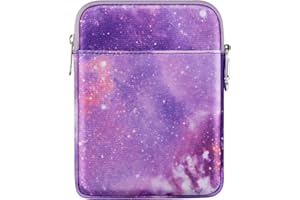 MoKo 6-7 Inch Kindle Sleeve Bag, Protective Nylon Cover Compatible with Kindle Colorsoft, Kindle Paperwhite 12th Gen 2024, Kindle 2024-2016, Fire 8/7, Kindle Oasis E-Reader, Purple Starry Sky