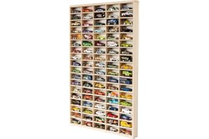 DECOCRAFT Vitrina compatible con Hot Wheels Lorry Design - Estantes de almacenamiento de juguetes con 90 ranuras - Caja de almacenamiento de madera resistente - Diseño moderno