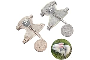 TERJBG 2 Stück Kaninchen Leine, Grau & Beige Kaninchen Geschirr, Elastisch Einstellbar Hasenleine, Kaninchengeschirr mit Leine für 3-8 Pfund Kleintiere, Kaninchen Zubehoer